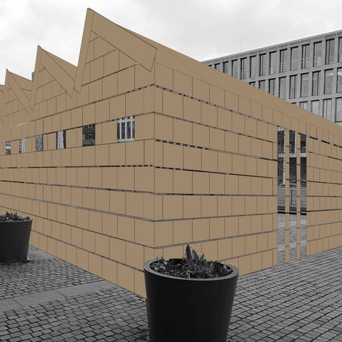 Eine Grafik der NeoKunsthalle ist auf eine Photographie der Göppinger Kunsthalle gelegt.