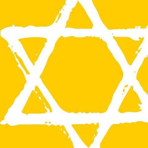 Davidstern auf gelbem Hintergrund und Logo der KulturRegion Stuttgart