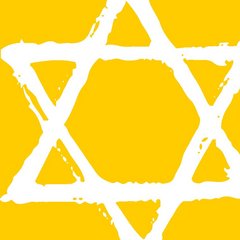 Davidstern auf gelbem Hintergrund und Logo der KulturRegion Stuttgart