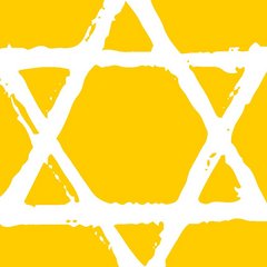 Davidstern auf gelbem Hintergrund und Logo der KulturRegion Stuttgart