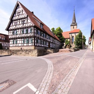 Blick auf ein Fachwerkhaus
