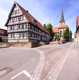 Blick auf ein Fachwerkhaus