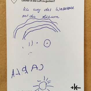 Postkarte mit Ideen von Besucher:innen des Bauwagens im Rahmen des Projekts SPIEL:RAUM der KulturRegion Stuttgart 2021-2022