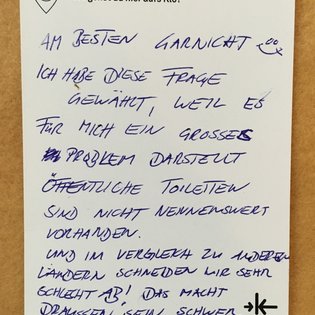 Postkarte mit Ideen von Besucher:innen des Bauwagens im Rahmen des Projekts SPIEL:RAUM der KulturRegion Stuttgart 2021-2022