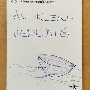 Postkarte mit Ideen von Besucher:innen des Bauwagens im Rahmen des Projekts SPIEL:RAUM der KulturRegion Stuttgart 2021-2022