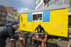 Der Bauwagen in Leonberg im Rahmen des Projekts SPIEL:RAUM der KulturRegion Stuttgart 2021-2022