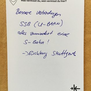 Postkarte mit Ideen von Besucher:innen des Bauwagens im Rahmen des Projekts SPIEL:RAUM der KulturRegion Stuttgart 2021-2022