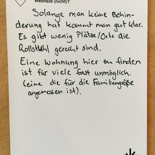 Postkarte mit Ideen von Besucher:innen des Bauwagens im Rahmen des Projekts SPIEL:RAUM der KulturRegion Stuttgart 2021-2022
