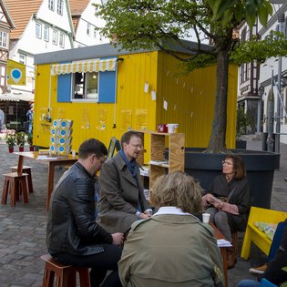 Der Bauwagen in Leonberg im Rahmen des Projekts SPIEL:RAUM der KulturRegion Stuttgart 2021-2022