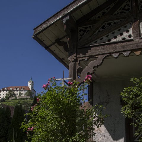 Blick vom Garten auf das Schloss