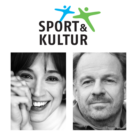Schwarz-weiß-Portraits von Rocia Alemán und Alexander Zorniger mit dem Logo von »Sport und Kultur«
