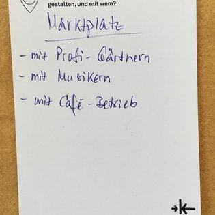Postkarte mit Ideen von Besucher:innen des Bauwagens im Rahmen des Projekts SPIEL:RAUM der KulturRegion Stuttgart 2021-2022