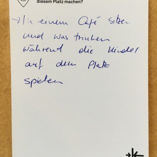 Postkarte mit Ideen von Besucher:innen des Bauwagens im Rahmen des Projekts SPIEL:RAUM der KulturRegion Stuttgart 2021-2022
