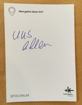 Postkarte mit Ideen von Besucher:innen des Bauwagens im Rahmen des Projekts SPIEL:RAUM der KulturRegion Stuttgart 2021-2022