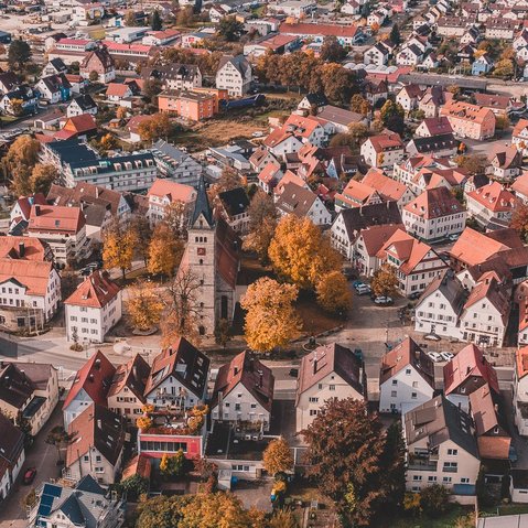 Blick auf die Welzheimer Innenstadt aus der Vogelperspektive