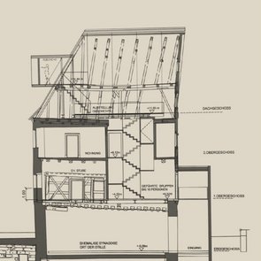 Querschnitt durch das Gebäude (Architekturzeichnung).