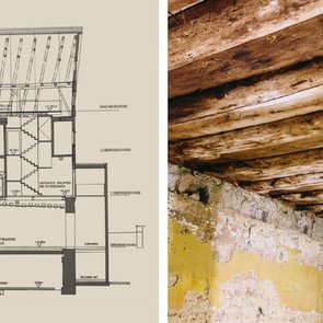 Querschnitt durch das Gebäude (Architekturzeichnung).