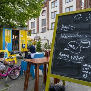 Der Bauwagen in Plochingen im Rahmen des Projekts SPIEL:RAUM der KulturRegion Stuttgart 2021-2022