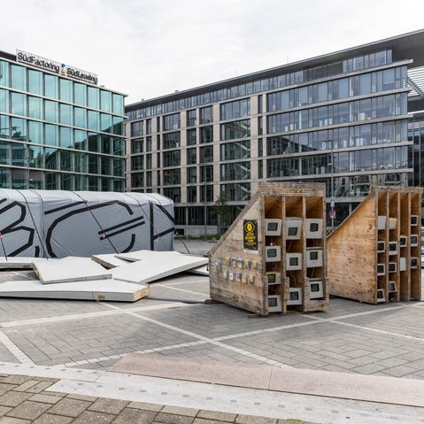 Festivalzentrum von Studio umschichten beim Festival „Unter Beobachtung“ der KulturRegion Stuttgart 2020