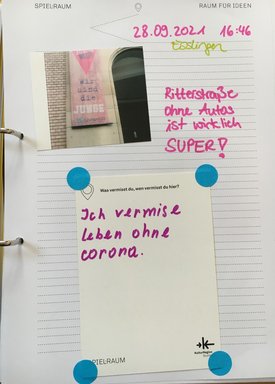 Ideen von Besucher:innen des Bauwagens im Rahmen des Projekts SPIEL:RAUM der KulturRegion Stuttgart 2021-2022