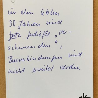 Postkarte mit Ideen von Besucher:innen des Bauwagens im Rahmen des Projekts SPIEL:RAUM der KulturRegion Stuttgart 2021-2022