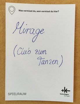 Postkarte mit Ideen von Besucher:innen des Bauwagens im Rahmen des Projekts SPIEL:RAUM der KulturRegion Stuttgart 2021-2022