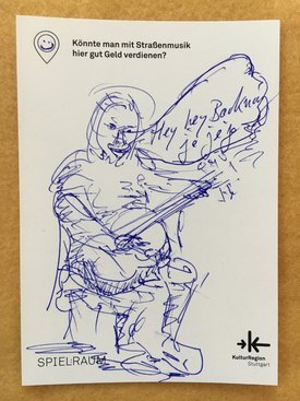 Postkarte mit Ideen von Besucher:innen des Bauwagens im Rahmen des Projekts SPIEL:RAUM der KulturRegion Stuttgart 2021-2022
