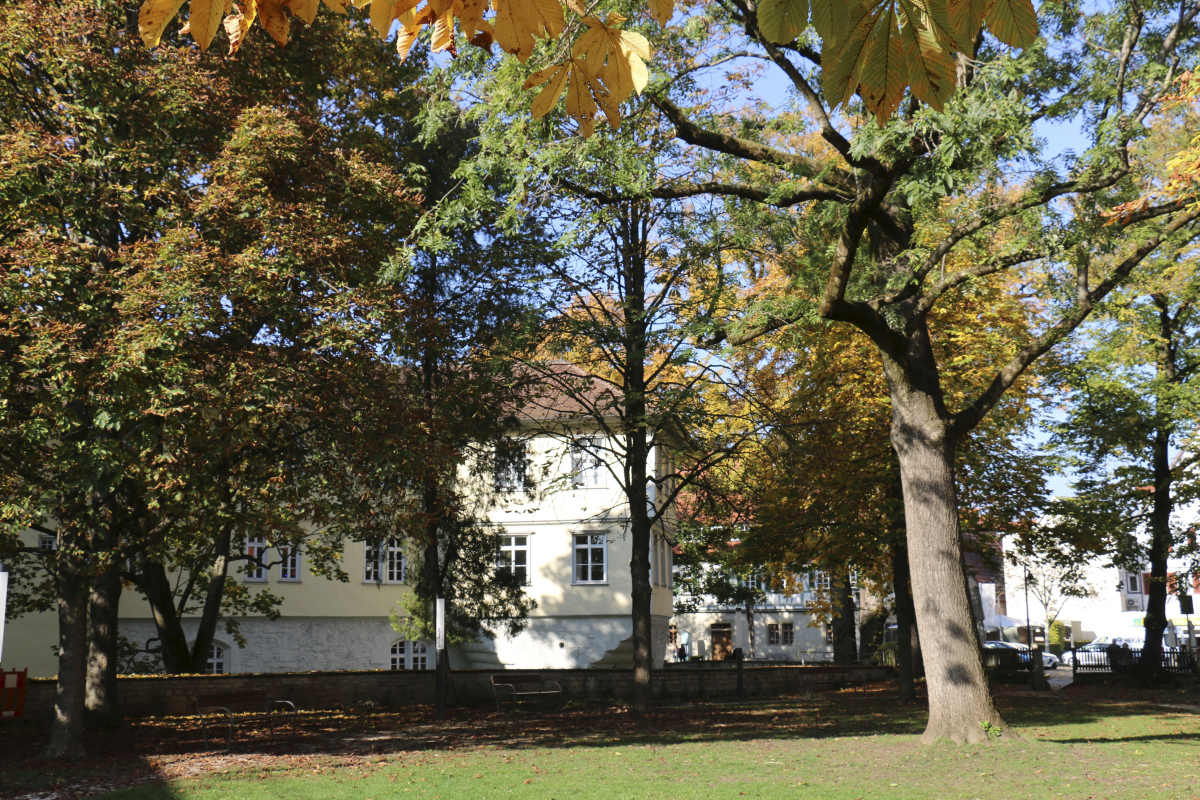 Marstallgarten mit Kirchheimer Schloss im Hintergrund